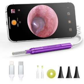 منظار رقمي متوافق مع أجهزة iPhone و Android ، وكاميرا الأذن عالية الدقة مع أدوات إزالة شمع الأذن ، ونطاق أذن الفيديو مع الضوء والتقاط الصور ومقاطع الفيديو (الفضة) in Kuwait