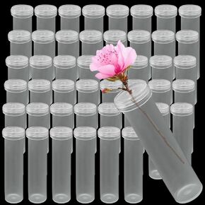 50Pcs Plastic Stem Water Tubes, Clear Flower Vials with Soft Rubber Lids, 2.8 Inches Rose Water Tubes for Fresh Arrangement(Clear) in Kuwait