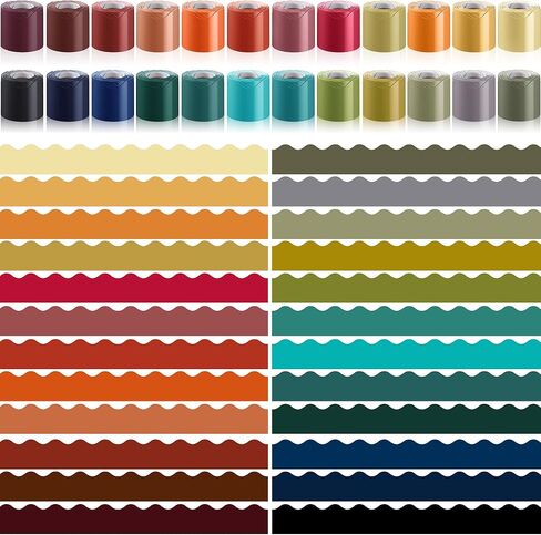 TaoBary Scalloped Bulletin Board Borders Set - 24 Rolls 944.9 ft Scalloped Rolled Trim Board Border Decorations for Office School Teachers Classroom Decor DIY Posters Birthday Party(Rainbow Color) in Saudi Arabia