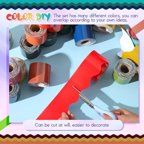 TaoBary Scalloped Bulletin Board Borders Set - 24 Rolls 944.9 ft Scalloped Rolled Trim Board Border Decorations for Office School Teachers Classroom Decor DIY Posters Birthday Party(Rainbow Color) in Saudi Arabia
