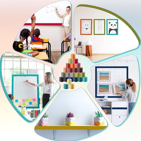 TaoBary Scalloped Bulletin Board Borders Set - 24 Rolls 944.9 ft Scalloped Rolled Trim Board Border Decorations for Office School Teachers Classroom Decor DIY Posters Birthday Party(Rainbow Color) in Saudi Arabia