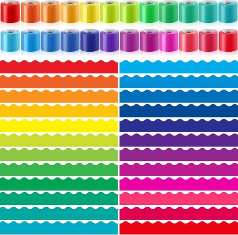 TaoBary Scalloped Bulletin Board Borders Set - 24 Rolls 944.9 ft Scalloped Rolled Trim Board Border Decorations for Office School Teachers Classroom Decor DIY Posters Birthday Party(Rainbow Color) in Kuwait