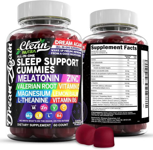 نظيفة نوترا الميلاتونين gummies 10mg | سائقة من الجذر Valerian L-theanine فيتامين B6 C بلم البلسم Magnesium Hibiscus بيتا كاروتين الزعفران والبابونج الدعم مكملات التوت. in Kuwait