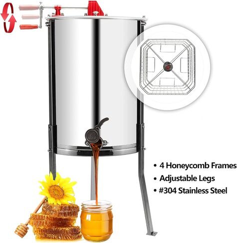 VINGLI Upgraded 4 Frame Honey Extractor Separator,304 Food Grade Stainless Steel Honeycomb Spinner Drum Manual Crank With Adjustable Height Stands,Beekeeping Pro Extraction Apiary Centrifuge Equipment in Saudi Arabia