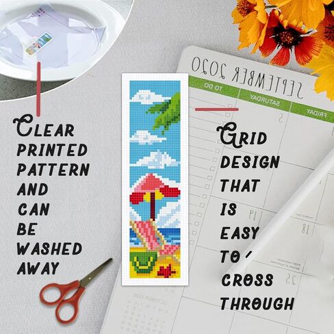 BEUNITONE 6 Pcs Cute Animals Cross Stitch Bookmark Kit for Beginner Adults DIY Beach Stamped Embroidery Bookmark Kits with Instruction for Starters Printed Cross Stitch Kits for Book Lover 8''x2.4'' in Saudi Arabia