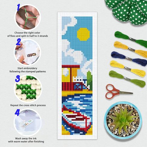 BEUNITONE 6 Pcs Cute Animals Cross Stitch Bookmark Kit for Beginner Adults DIY Beach Stamped Embroidery Bookmark Kits with Instruction for Starters Printed Cross Stitch Kits for Book Lover 8''x2.4'' in Saudi Arabia