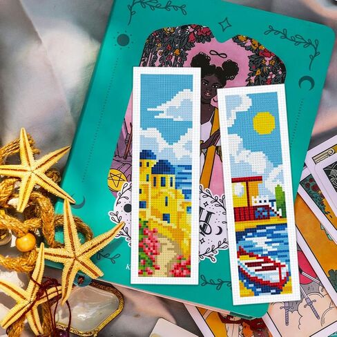 BEUNITONE 6 Pcs Cute Animals Cross Stitch Bookmark Kit for Beginner Adults DIY Beach Stamped Embroidery Bookmark Kits with Instruction for Starters Printed Cross Stitch Kits for Book Lover 8''x2.4'' in Saudi Arabia