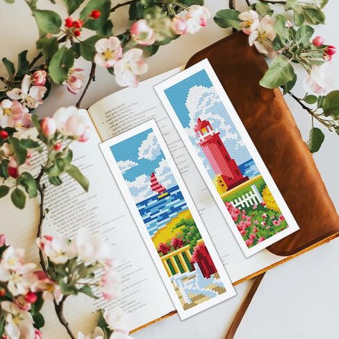 BEUNITONE 6 Pcs Cute Animals Cross Stitch Bookmark Kit for Beginner Adults DIY Beach Stamped Embroidery Bookmark Kits with Instruction for Starters Printed Cross Stitch Kits for Book Lover 8''x2.4'' in Saudi Arabia
