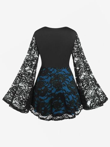 ROSE GAL Women Plus Size Lace-up Gothic Tee Witch Halloween Costume Bell Sleeves T-Shirt in Saudi Arabia