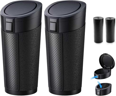 Car Trash Can with Lid - Mini Garbage Bin for Car Cup Holder, SUV, Truck Back Seat & Door | Includes 30 Trash Bags | Small Automotive Dustbin for Vehicle, Home, Office | Portable Black Accessories in Saudi Arabia