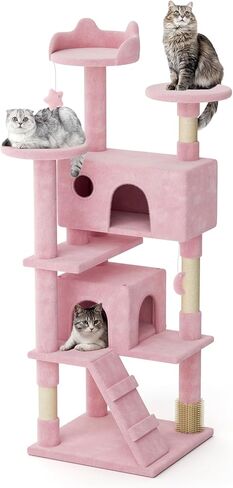 Magshion Cat Tree 55" Cats Tower for Indoor Cats, Multi-Level Cat Condo with Scratching Post, Top Perch, Sisal Board and Dangling Ball, Cat Stand Jumping Platform Kittens Pet Play House (Beige) in Kuwait