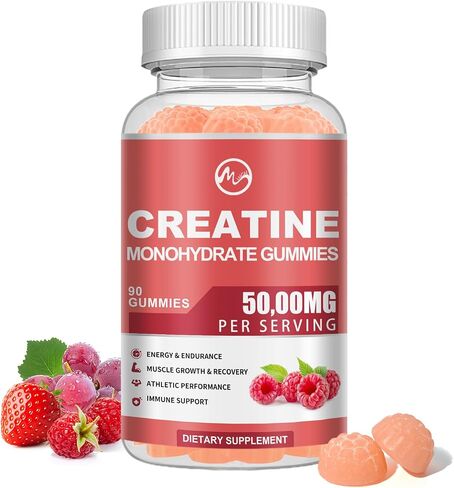 Creatine Monohydrate Gummies - 5000mg Creatine Monohydrate for Men & Women, with BCAA, L-Taurine, Alpha GPC and Omega-3, Increase Strength and Build Muscle, Blueberry Flavor, 120 Gummies in Saudi Arabia