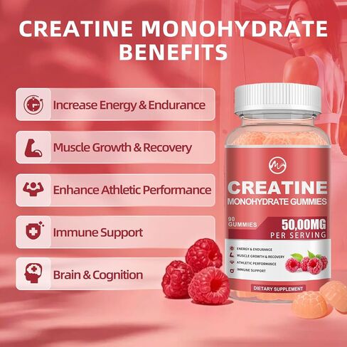 Creatine Monohydrate Gummies - 5000mg Creatine Monohydrate for Men & Women, with BCAA, L-Taurine, Alpha GPC and Omega-3, Increase Strength and Build Muscle, Blueberry Flavor, 120 Gummies in Saudi Arabia