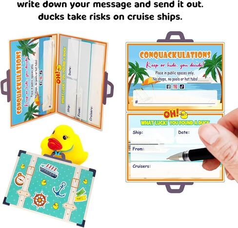 علامات البط ، علامات البط ، علامات الدورات ، بطاقات البط البطاقات البطة ، 35 علامات بطة Cruise ، 35 عصابة مطاطية - conquackulations (الوردي) in Kuwait
