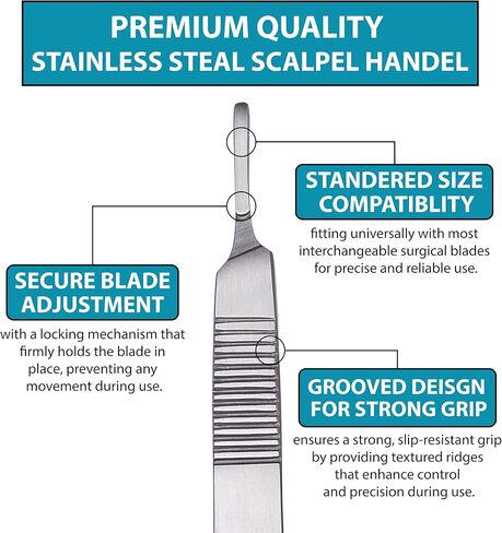 Bard Parker Scalpel Handle, Autoclaveable 12.5 cm German Stainless Steel Surgical Scalpel Handles with Ruler for 10-17 Dermaplaning Scalpel Blades (Handle No. 3, Pack of 1) in Kuwait