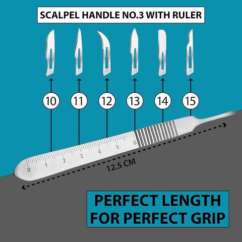 Bard Parker Scalpel Handle, Autoclaveable 12.5 cm German Stainless Steel Surgical Scalpel Handles with Ruler for 10-17 Dermaplaning Scalpel Blades (Handle No. 3, Pack of 1) in Kuwait