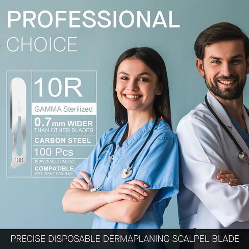 10r Blades Dermaplaning 0.7mm Extra Wide Pack of 100 Surgical Blades 10r, Size 10r Scalpel Blades, High Carbon Steel Dermablade Dermaplane Blades 10r Individually Wrapped Disposable 10r Blade Sterile in Kuwait