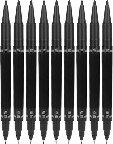 Joyzan Marking Pen, Double End Marker Piercing Positioning Marker Tool Removable Markers Aesthetic Procedures Surgical Stencil Sites Bold Tip Scribe Piercing Positioning Art Men Women 10pcs Black in Saudi Arabia