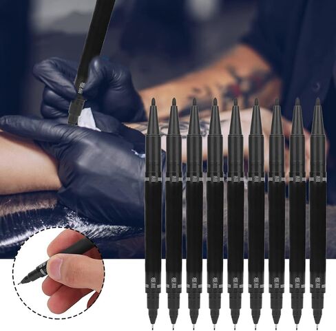Joyzan Marking Pen, Double End Marker Piercing Positioning Marker Tool Removable Markers Aesthetic Procedures Surgical Stencil Sites Bold Tip Scribe Piercing Positioning Art Men Women 10pcs Black in Saudi Arabia