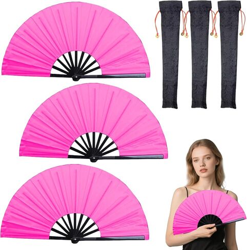 3 Pcs Large Folding Popping Fan Line Dancing Fan, Foldable Boots on The Ground Hand Fan, Big Handheld Line Dance Clap Fans (Blue) in Saudi Arabia