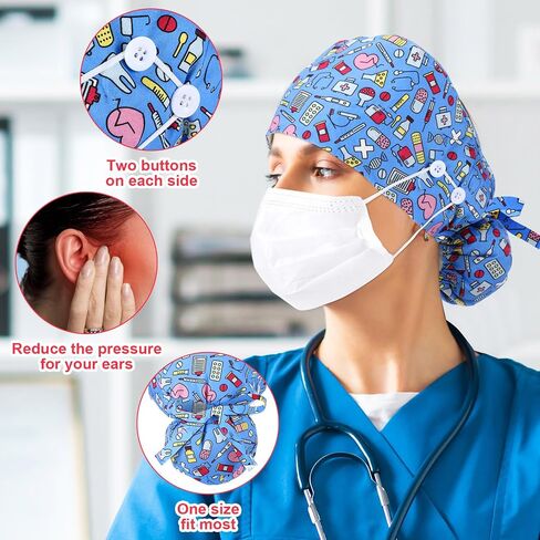 9 Pcs Satin Lined Nurse Cap Adjustable Working Cap with Button and Sweatband Cotton Working Hats Surgical Caps for Women CNA Week Scrubs Nurse Hats for Women Men Medical Doctor Multicolor in Saudi Arabia