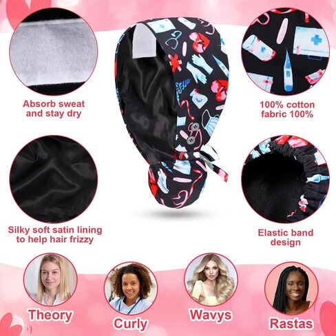 9 Pcs Satin Lined Nurse Cap Adjustable Working Cap with Button and Sweatband Cotton Working Hats Surgical Caps for Women CNA Week Scrubs Nurse Hats for Women Men Medical Doctor Multicolor in Saudi Arabia