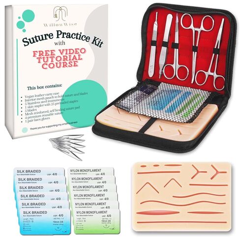Suture Practice Kit for Med/Vet Student-Free Video Tutorial Suture Course-Highest Quality Mesh Reinforced Suture Pad-All in One Practice Suture Kit w/Scissors, Suture Removal Kit in Saudi Arabia
