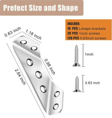 18-Pack L Shape Corner Brackets, Stainless Steel Metal Angle Braces for Wood Furniture, Heavy Duty Black 2 inch Shelf Bracket with Long Screws for Household Project (L Shape Black) in Kuwait