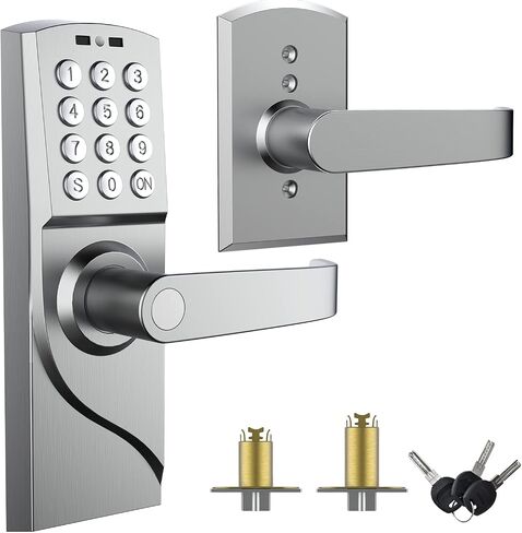 Door Lock with Keypad, Digital Smartcode for Front Door, Commercial Keyless Entry with Handle for Bedroom, Office, and House Rental, Silvery (Left Hand) in Kuwait
