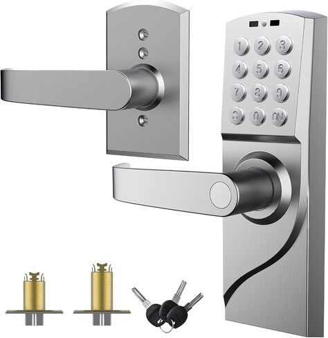 Door Lock with Keypad, Digital Smartcode for Front Door, Commercial Keyless Entry with Handle for Bedroom, Office, and House Rental, Silvery (Left Hand) in Kuwait