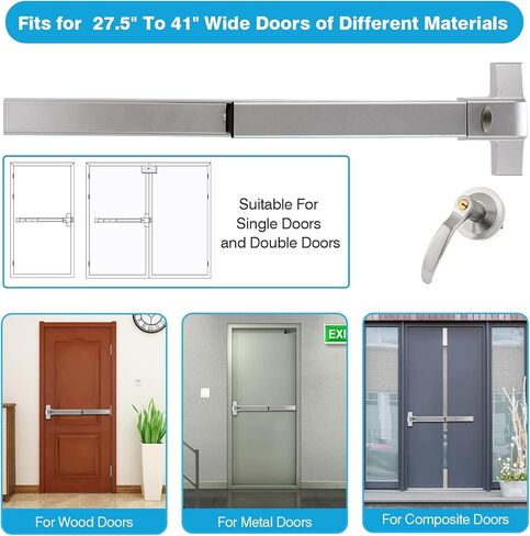 شريط الذعر Ironwalls لأبواب الخروج 41 "، شريط دفع تجاري من الفولاذ المقاوم للصدأ مع مقبض ذراع الخارجي ، أجهزة قفل الطوارئ لـ 41" -53 "أبواب in Kuwait