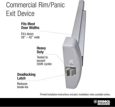 Brinks Commercial Rim Panic Exit Device ، Matte Black - UL Assored Expware للأبواب التجارية in Saudi Arabia