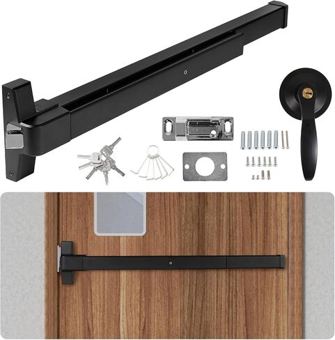 BEAMNOVA 32 in 2-in-1 Commercial Door Push Bar Panic Exit Device Exterior Lever Allen Key Lock Set Roller Strike Plate End Cap, for 32.5 to 47.2 inches Wide Door, Black in Kuwait