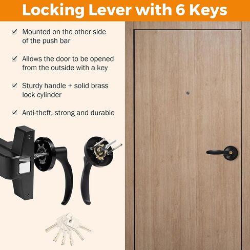 BEAMNOVA 32 in 2-in-1 Commercial Door Push Bar Panic Exit Device Exterior Lever Allen Key Lock Set Roller Strike Plate End Cap, for 32.5 to 47.2 inches Wide Door, Black in Kuwait