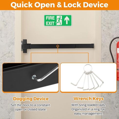 BEAMNOVA 32 in 2-in-1 Commercial Door Push Bar Panic Exit Device Exterior Lever Allen Key Lock Set Roller Strike Plate End Cap, for 32.5 to 47.2 inches Wide Door, Black in Kuwait