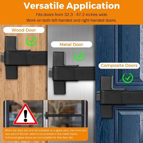 BEAMNOVA 32 in 2-in-1 Commercial Door Push Bar Panic Exit Device Exterior Lever Allen Key Lock Set Roller Strike Plate End Cap, for 32.5 to 47.2 inches Wide Door, Black in Kuwait