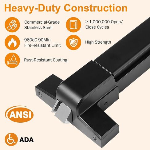 BEAMNOVA 32 in 2-in-1 Commercial Door Push Bar Panic Exit Device Exterior Lever Allen Key Lock Set Roller Strike Plate End Cap, for 32.5 to 47.2 inches Wide Door, Black in Kuwait