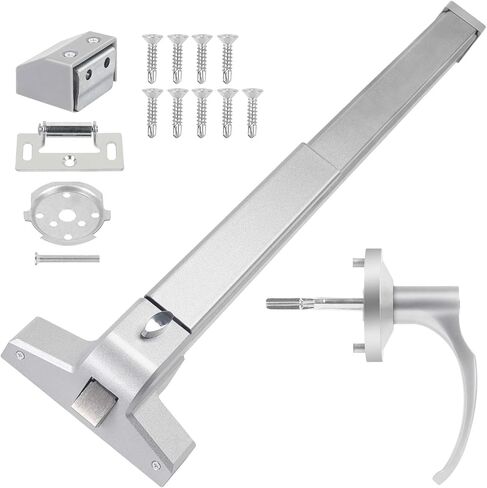 Stainless Steel Commercial Door Push Bar Panic Exit Device with Exterior Lever Emergency Lock and 2 Keys - Fits 28"-36" Wood & Metal Doors Silver in Kuwait