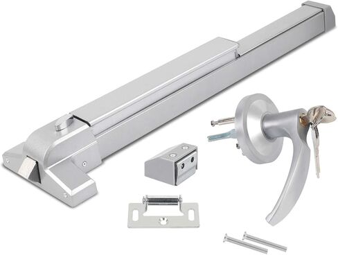 Stainless Steel Commercial Door Push Bar Panic Exit Device with Exterior Lever Emergency Lock and 2 Keys - Fits 28"-36" Wood & Metal Doors Silver in Kuwait