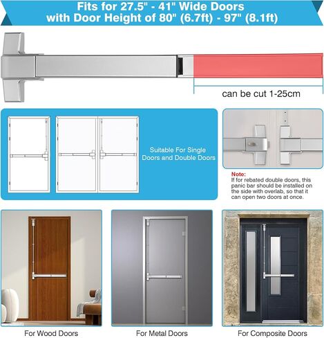 Ironwalls Surface Rod Rod Rod Bar ، Black 27.5 'Door Door Push Bar Device with One Point Top Face ، قفل باب الطوارئ الصلب للأبواب العريضة من 27'-41 in Kuwait