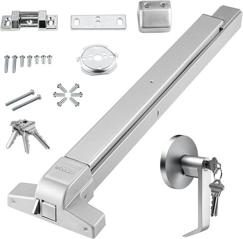 VEVOR Door Push Bar Panic Exit Device, 31" Stainless Steel Commercial Emergency Exit Door Push Bar with Exterior Lever and 3 Keys, Emergency Exit Door Hardware for 30"-36" Metal Wood Door in Saudi Arabia
