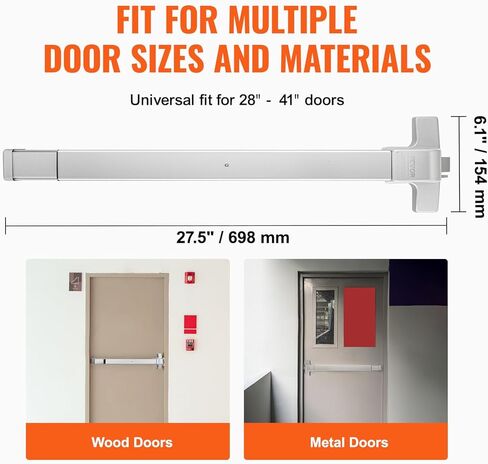 VEVOR Door Push Bar Panic Exit Device, 31" Stainless Steel Commercial Emergency Exit Door Push Bar with Exterior Lever and 3 Keys, Emergency Exit Door Hardware for 30"-36" Metal Wood Door in Saudi Arabia