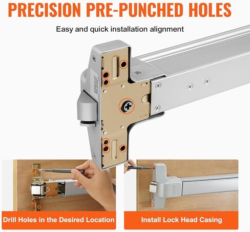 VEVOR Door Push Bar Panic Exit Device, 31" Stainless Steel Commercial Emergency Exit Door Push Bar with Exterior Lever and 3 Keys, Emergency Exit Door Hardware for 30"-36" Metal Wood Door in Saudi Arabia