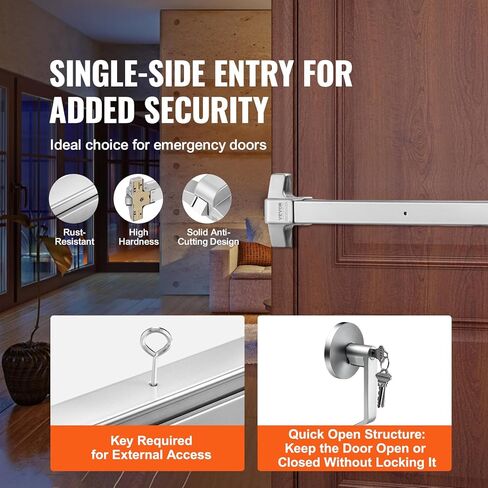 VEVOR Door Push Bar Panic Exit Device, 31" Stainless Steel Commercial Emergency Exit Door Push Bar with Exterior Lever and 3 Keys, Emergency Exit Door Hardware for 30"-36" Metal Wood Door in Saudi Arabia