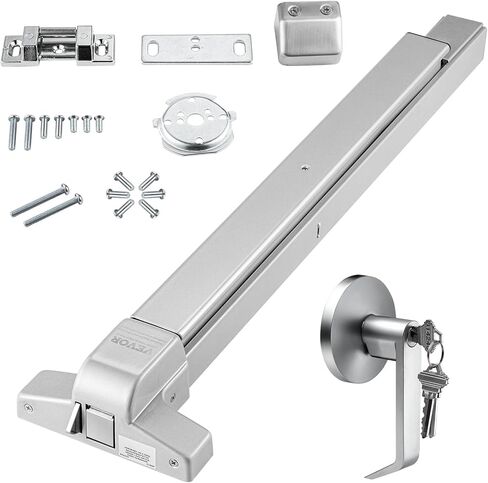 VEVOR Door Push Bar Panic Exit Device, 31" Stainless Steel Commercial Emergency Exit Door Push Bar with Exterior Lever and 3 Keys, Emergency Exit Door Hardware for 30"-36" Metal Wood Door in Saudi Arabia