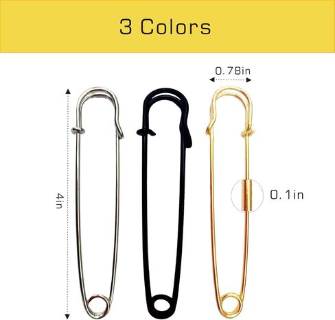 10PCS Large Safety Pins,4‘’ Safety Pins Heavy Duty for Fashion,Sewing,Clothing,Diapers,Blankets, Canvas,Wool,DIY and More（4Gold/3Black/3Silvery） in Saudi Arabia