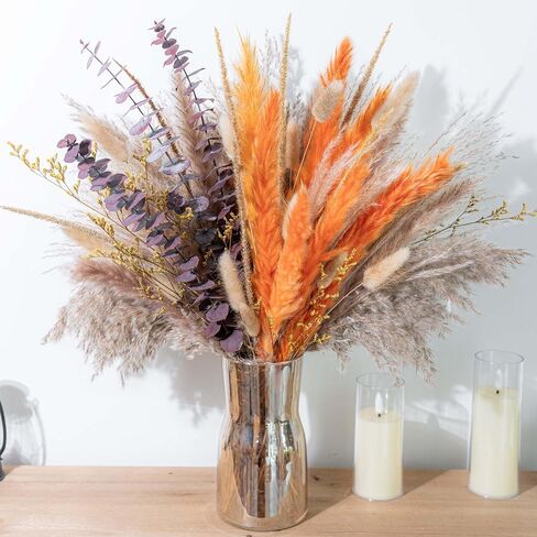 WILD AUTUMN Pampas Grass Decor Natural Dried Pampas Boho Home Decor Bouquet Dried Flowers Eucalyptus Bouquet for Wedding Floral Arrangements Table Decor Rustic Farmhouse (White&Green) in Saudi Arabia