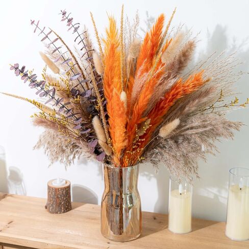 WILD AUTUMN Pampas Grass Decor Natural Dried Pampas Boho Home Decor Bouquet Dried Flowers Eucalyptus Bouquet for Wedding Floral Arrangements Table Decor Rustic Farmhouse (White&Green) in Saudi Arabia