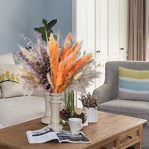 WILD AUTUMN Pampas Grass Decor Natural Dried Pampas Boho Home Decor Bouquet Dried Flowers Eucalyptus Bouquet for Wedding Floral Arrangements Table Decor Rustic Farmhouse (White&Green) in Saudi Arabia