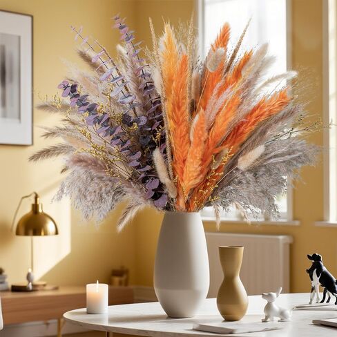 WILD AUTUMN Pampas Grass Decor Natural Dried Pampas Boho Home Decor Bouquet Dried Flowers Eucalyptus Bouquet for Wedding Floral Arrangements Table Decor Rustic Farmhouse (White&Green) in Saudi Arabia